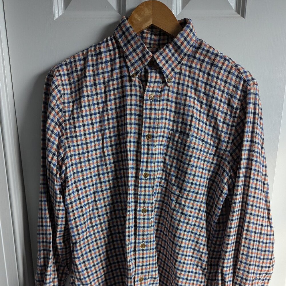 Vintage Land's End flannel, orange & blue, medium 15"-15.5"